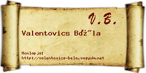 Valentovics Béla névjegykártya